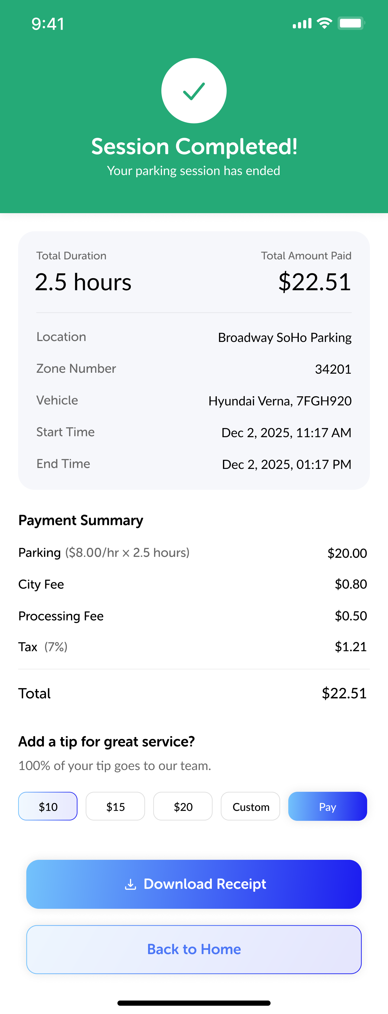 TapToPark driver app screen 4